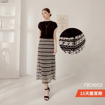 niceioi【特惠】優雅穿搭 女裝長裙 女神風 黑色 [典雅細緻鈎花蕾絲長裙] 女裝 3Q433003