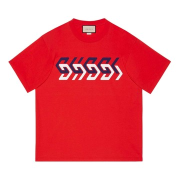 GUCCI SS22 Cotton jersey T-shirt with Gucci mirror print 'Red'