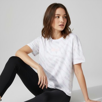 FILA 女短袖滿版幾何波紋機能排汗上衣-粉色 5TEZ-5317-PK