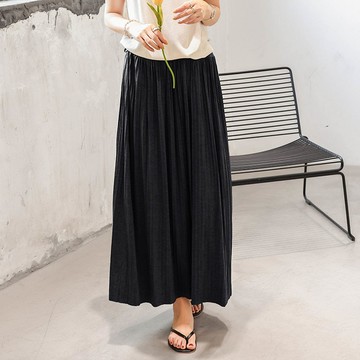 Yukié - 莫代爾舒適修身百摺長裙-黑色 (F)