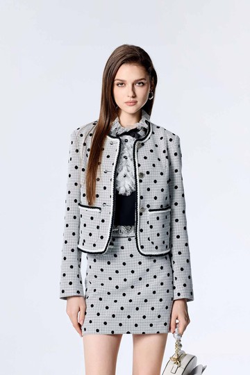 十字紋提花點點植絨外套