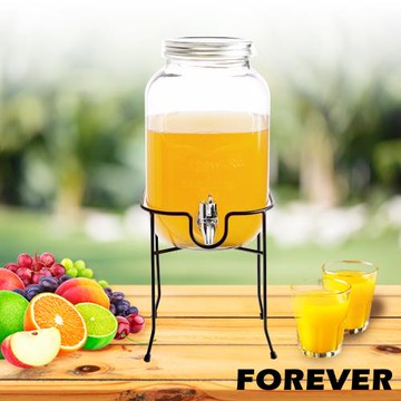 【日本FOREVER】夏天必備派對玻璃果汁飲料桶(含桶架)4L