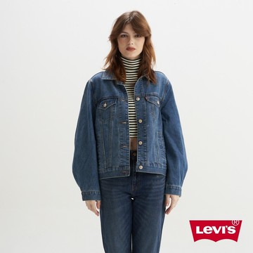 Levis 修身牛仔外套 水波紋路彩色刺繡/精工中藍色水洗 女 A6816-0000 熱賣單品