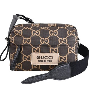 GUCCI Off The Grid 經典雙G大緹花尼龍布拉鏈斜背包(深咖)
