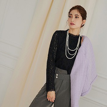 磨毛蕾絲小立領長袖上衣-OB嚴選