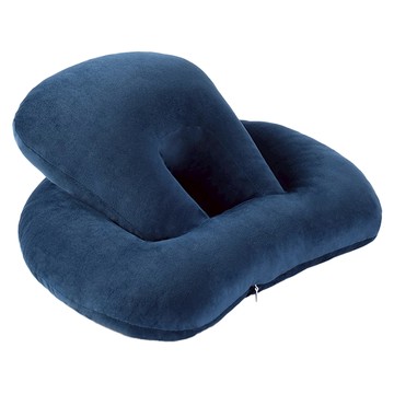 辦公室多功能鏤空午睡枕 天鵝絨防手麻趴睡枕  深藍色  34 x 34cm