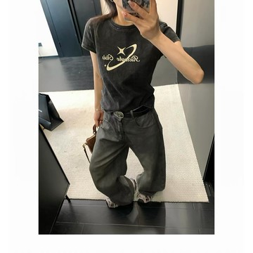 【RICECAKE & OISIS】美式復古 修身短款 短袖t恤 高級感 百搭 上衣 女