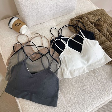 【Fee隔日到貨5色】透氣美背集中小可愛🔥女上衣 女小可愛 背心 胸墊 乳膠胸墊 螺紋棉 u領 細肩帶 bra top