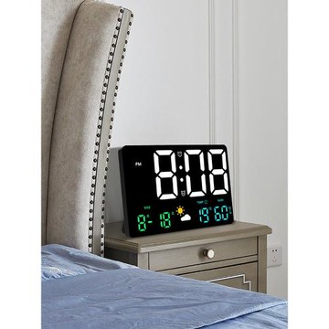 鬧鐘時鐘簡約靜音掛鐘大屏感應溫濕度天氣鐘多功能彩色氣象鐘掛表