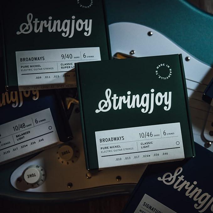 Stringjoy BR1046 Broadways Pure Nickel Electric Guitar Strings (Classic Light Gauge, 10-46)