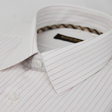 金安德森 經典格紋繞領白底紅條紋長袖襯衫