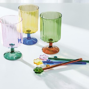 日本耐熱玻璃-繽紛撞色飲品杯+同色花花攪拌棒