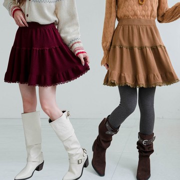 現貨★鬆緊腰拼接蕾絲針織短蛋糕裙(共5色)1223 【NR2605】