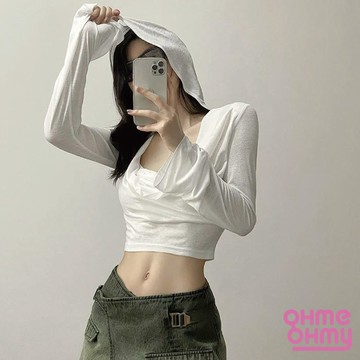 現貨G72/微透視冰絲感連帽外衣/辣妹連帽上衣/辣妹復古長T/防曬休閒風長T小罩衫/歐美復古風上衣/白色長T/連帽上衣