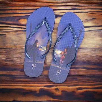 女款文創插圖夾腳拖鞋 防滑防水人字涼拖鞋 大衛君 -初夏花火-