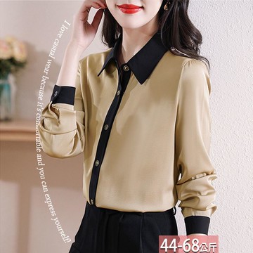 緞面翻領排釦撞色襯衫 M-2XL【389707W】【現+預】-流行前線-