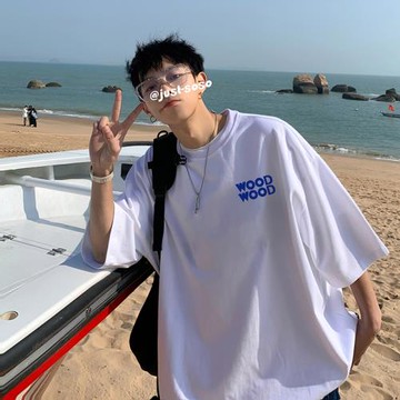 字母印花短袖t恤男夏季簡約純棉半袖體恤衫港風寬松百搭圓領上衣