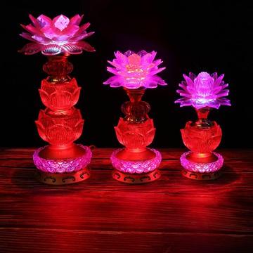 LED供佛蓮花燈 LED蓮花燈七彩變色長明燈一對插電家用擺件新款佛前燈觀音荷花燈