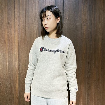 美國百分百【全新真品】Champion 冠軍 棉質 大學T T恤 長袖 刷毛 logo 上衣 男款 灰色 BD77