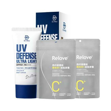 iQueen獨家【RELOVE】西印度櫻桃維他命C超能膠囊30顆x2+【Dr. May】美博士專業隔離清爽防曬乳SPF50+ PA++++(40ml)