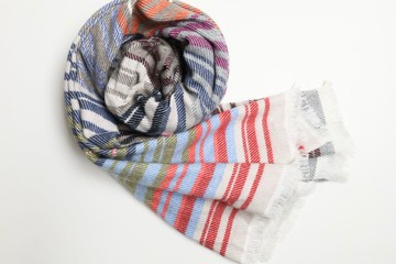 【聖誕禮物】喀什米爾彩虹條紋純羊絨柔軟厚織圍巾披肩奢華品牌