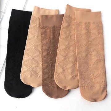 襪子女假透肉春夏媽媽絲襪老年人松口襪中厚短襪蕾絲秋防勾絲膚肉