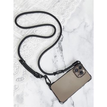 透黑色四角開孔7mm細款掛環適用于蘋果17/16promax15promax/14promax手機殼ip13/12/11全包軟殼可調節斜挎繩