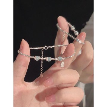 老銀匠999純銀和田玉手鏈喜樂福牌碎銀子手鏈高級設計感新中式女