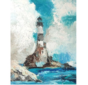燈塔繪畫油畫原創海景藝術厚塗燈塔藝術品