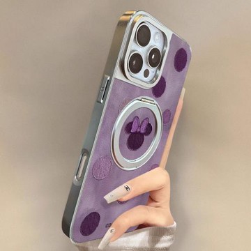 適用蘋果17promax手機殼新款360旋轉支架16男女品小羊皮波點米妮高級硅膠保護套14防摔11iphone15/13軟