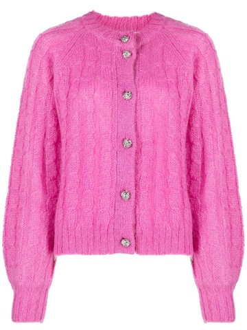 GANNI - cable-knit cardigan - women - Mohair/Polyamide/Wool - L - Pink