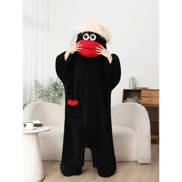 冬季新款丑萌搞怪大嘴家居服女卡通可愛珊瑚絨加厚保暖連體睡袍男