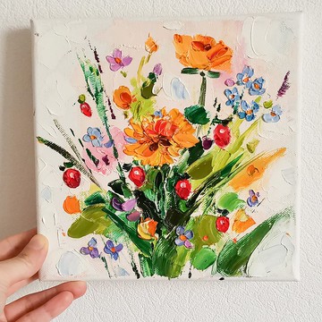 野花畫雛菊原創藝術厚塗油畫微型油畫油畫掛畫