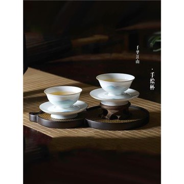 故宮千里江山杯手繪杯創意茶杯宮廷風茶具杯碟節日禮品文創伴手禮