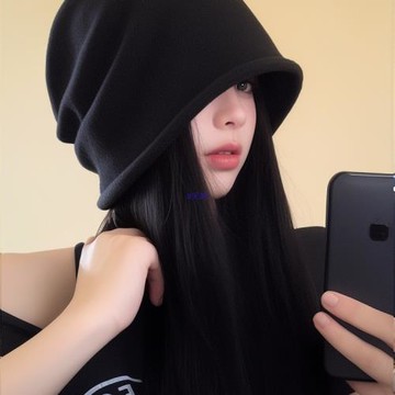 虞書欣同款帽子女秋冬季百搭大頭圍黑色卷邊堆堆帽顯臉小包頭冷帽