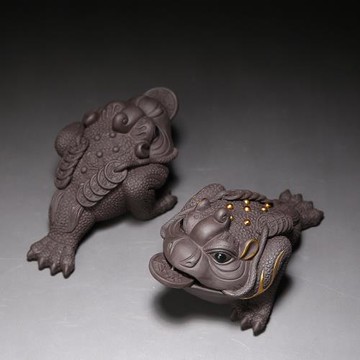 描金紫砂三足金蟾茶精品可養招財茶臺配件茶桌功夫茶具小擺件茶寵
