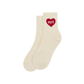 韓國 ept HEART 坑紋中筒襪 米白 L/XL