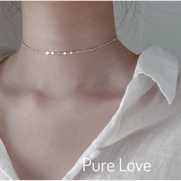 Pure Love樂芙 /正韓 銀飾【S925純銀】N0249簡約通體純銀項鍊桃心間隔小圓珠頸鍊 鎖骨鏈/銀