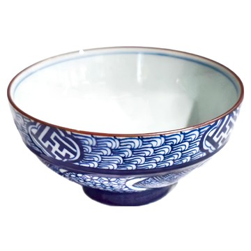 京地紋染付飯碗 - 陶瓷日本製造 11.5公分寬 4.5公分高 210毫升容量  藍色  1個