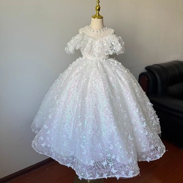 【夏季必備款式】女童高端晚禮服花童婚禮小女孩公主裙生日宴會主持人鋼琴演出服夏