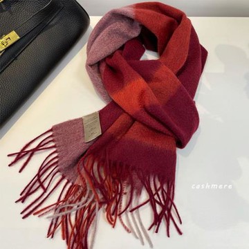 車厘子紅cashmere純山羊絨格子圍巾女冬季高端禮盒裝保暖圍脖禮物