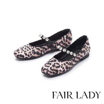 FAIR LADY 我的旅行日記 質感水鑽平底瑪莉珍鞋 豹紋 (5B3196)