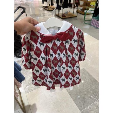 洋氣大牌感兄妹裝 韓國童裝25秋女童菱格提花海軍翻領長袖連衣裙