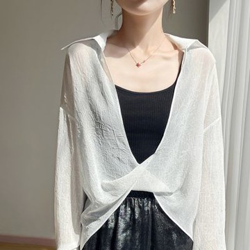 [米蘭精品] 現貨+預購 針織外套防曬罩衫-抓花紐結亮片寬鬆女上衣2色74lc86