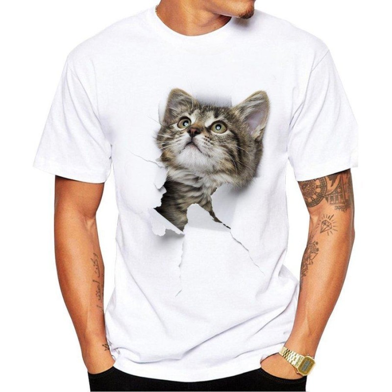 猫 tシャツ メンズ 3D tシャツ S-3XL 白 半袖 大きいサイズ おしゃれ