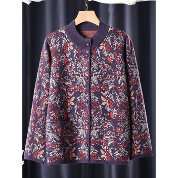 中老年人秋冬裝外套奶奶款毛衣女加絨媽媽裝針織羊毛開衫老人衣服