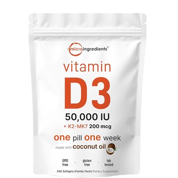 美國代購！原裝正品Micro Ingredients高強度50000IU維他命D3+K2軟240粒