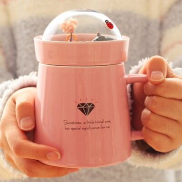 現貨+預購 咖啡杯 彩繪馬克杯-可愛景觀小花園杯蓋陶瓷水杯4色72ax20【獨家進口】【米蘭精品】