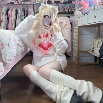 美腿日系Y2K學生jk辣妹堆堆襪套女喇叭形中長款亞文針織腿套疊疊泡泡襪 過膝襪 長筒襪 秋冬加厚保暖襪 白色堆堆襪子