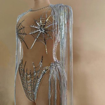 女歌手主持人DJ舞臺細閃網紗拖尾設計感高端氣質晚裝派對晚禮服